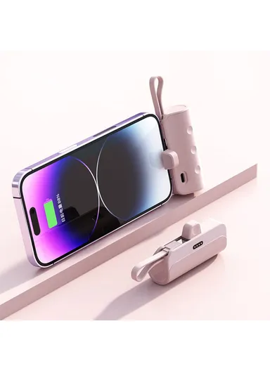 5000mAh Mini Capsule Phone Charger Lightning Plug, Power Bank with Type-C Cable KC - Pink