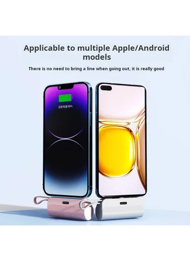 5000mAh Mini Capsule Phone Charger Lightning Plug, Power Bank with Type-C Cable KC - Pink