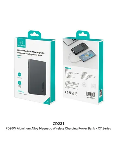 5000mAh 20W Portable Charger Magnetic Wireless &amp; Wired Power Bank, Slim Battery Pack Charger CD231 - White