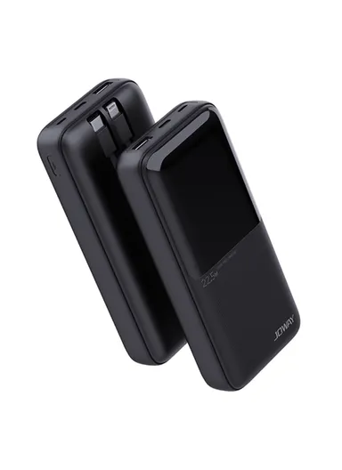 20000mAh 20W Portable Power Bank, Fast Charging Charger with Built-in Type-C &amp; Lightning Cable JP312 - Black