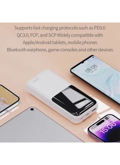 20000mAh 20W Portable Power Bank, Fast Charging Charger with Built-in Type-C &amp; Lightning Cable JP312 - Black