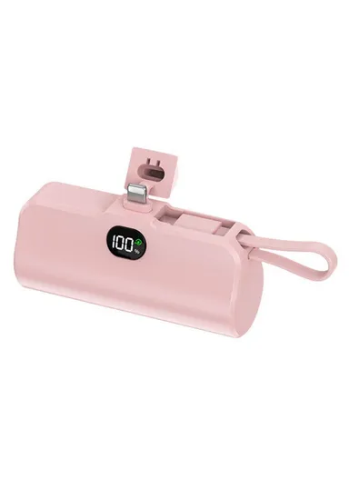 10000mAh Mini Lightning Plug Capsule Power Bank with Type-C Cable and Kickstand Design HY-0808 - Pink