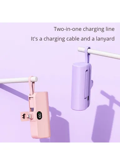 10000mAh Mini Lightning Plug Capsule Power Bank with Type-C Cable and Kickstand Design HY-0808 - Pink