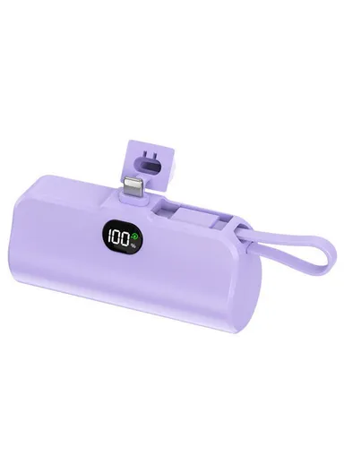 10000mAh Mini Lightning Plug Capsule Power Bank with Type-C Cable and Kickstand Design HY-0808 - Purple