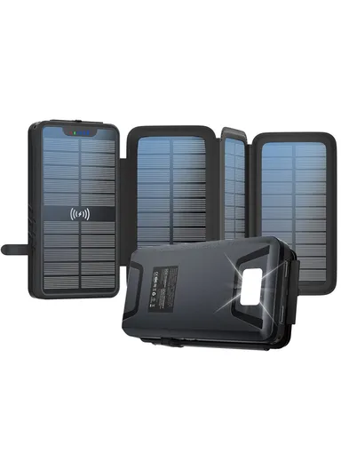 20000mAh 4-Solar Panels IP65 Waterproof Wireless Charging Power Bank with Emergency Flashlight YD-820SW