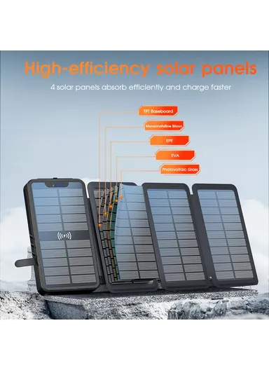 20000mAh 4-Solar Panels IP65 Waterproof Wireless Charging Power Bank with Emergency Flashlight YD-820SW
