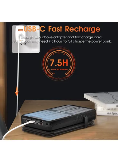 20000mAh 4-Solar Panels IP65 Waterproof Wireless Charging Power Bank with Emergency Flashlight YD-820SW