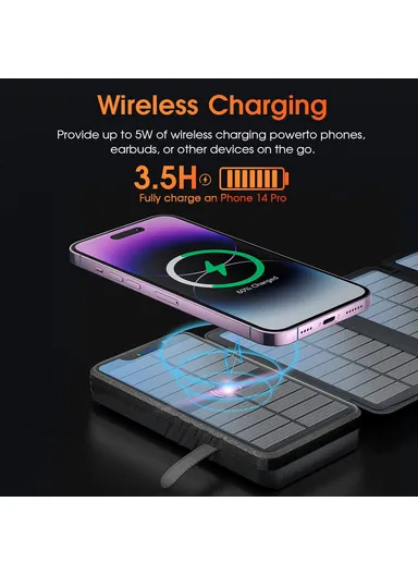 20000mAh 4-Solar Panels IP65 Waterproof Wireless Charging Power Bank with Emergency Flashlight YD-820SW