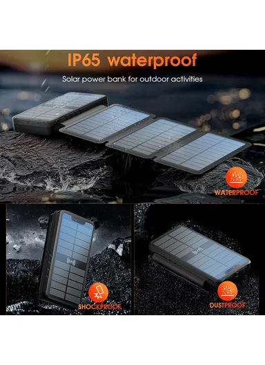 20000mAh 4-Solar Panels IP65 Waterproof Wireless Charging Power Bank with Emergency Flashlight YD-820SW