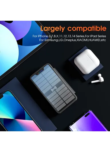 20000mAh 4-Solar Panels IP65 Waterproof Wireless Charging Power Bank with Emergency Flashlight YD-820SW