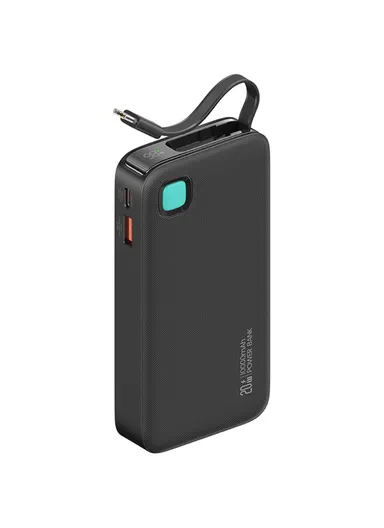 10000mAh 20W Power Bank, Fast Charging Battery Pack with Built-In Type-C Cable CD224 - Black