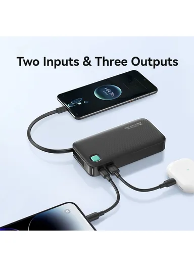 10000mAh 20W Power Bank, Fast Charging Battery Pack with Built-In Type-C Cable CD224 - Black