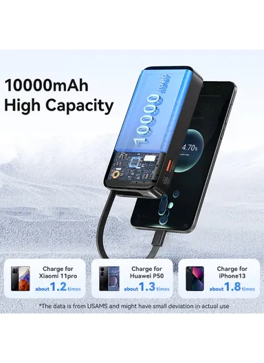 10000mAh 20W Power Bank, Fast Charging Battery Pack with Built-In Type-C Cable CD224 - Black