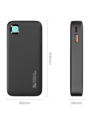 10000mAh 20W Power Bank, Fast Charging Battery Pack with Built-In Type-C Cable CD224 - Black