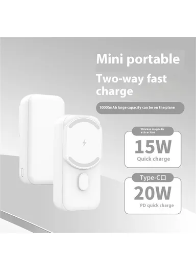 10000mAh 15W Portable Mini Magnetic Wireless &amp; Wired Charging Power Bank L2B - White