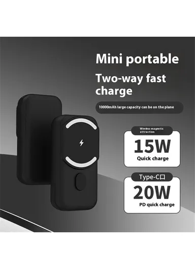 10000mAh 15W Portable Mini Magnetic Wireless &amp; Wired Charging Power Bank L2B - Black