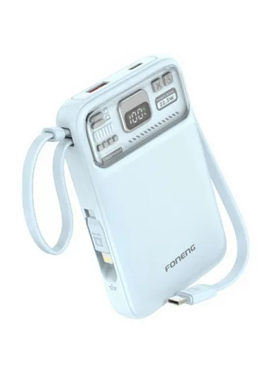 10000mAh 15W Wireless Magnetic Fast Charging Power Bank Built-in Lightning &amp; Type-C Cables PX112 - Sky Blue