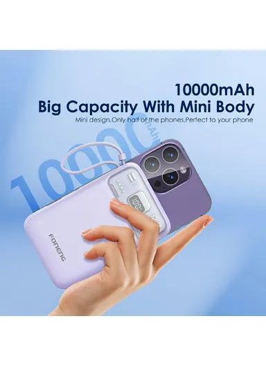 10000mAh 15W Wireless Magnetic Fast Charging Power Bank Built-in Lightning &amp; Type-C Cables PX112 - Sky Blue