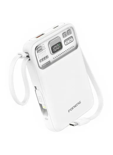 10000mAh 15W Wireless Magnetic Fast Charging Power Bank Built-in Lightning &amp; Type-C Cables PX112 - White