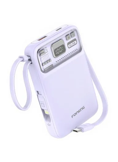 10000mAh 15W Wireless Magnetic Fast Charging Power Bank Built-in Lightning &amp; Type-C Cables PX112 - Light Purple