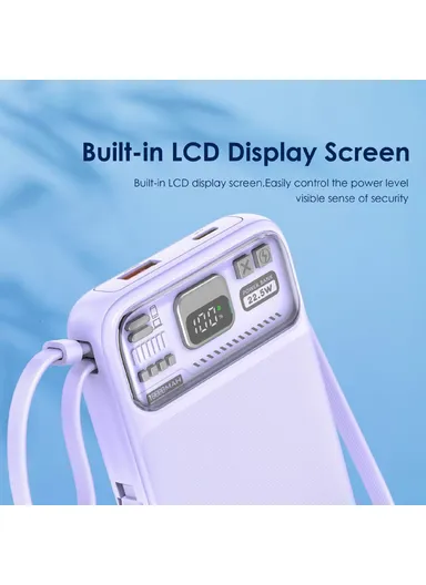 10000mAh 15W Wireless Magnetic Fast Charging Power Bank Built-in Lightning &amp; Type-C Cables PX112 - Light Purple