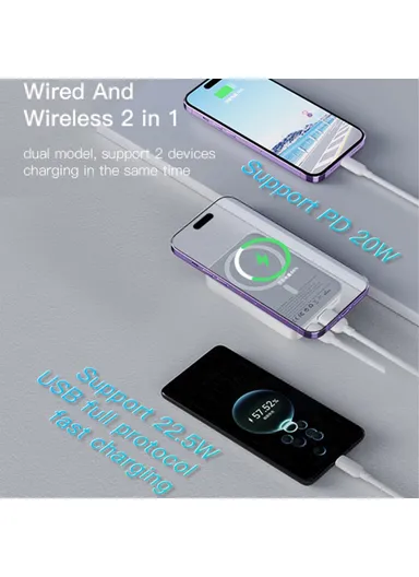 10000mAh 15W Power Bank Wired &amp; Magnetic Adsorption Phone Wireless Charger YP45 