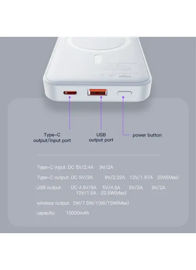 10000mAh 15W Power Bank Wired &amp; Magnetic Adsorption Phone Wireless Charger YP45 