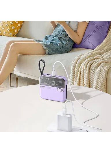 10000mAh Portable Phone Charger with Built-in Type-C &amp; Lightning Cable, 20W + 22.5W Dual Cabled Fast Charging Power Bank RPP-602 Pro - Purple