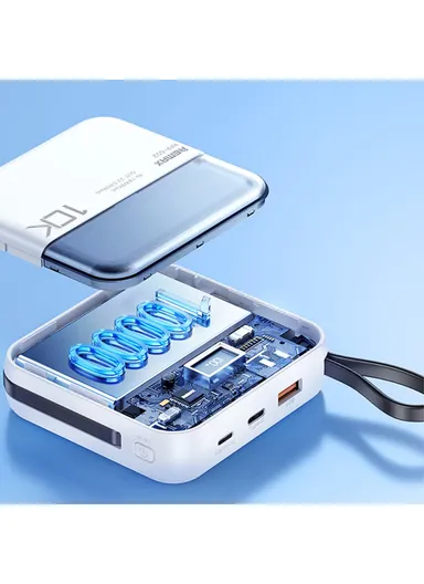 10000mAh Portable Phone Charger with Built-in Type-C &amp; Lightning Cable, 20W + 22.5W Dual Cabled Fast Charging Power Bank RPP-602 Pro - Purple