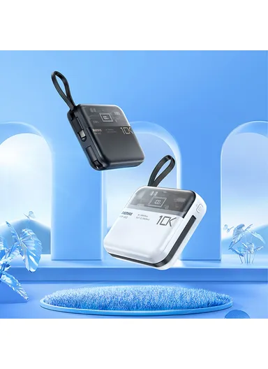 10000mAh Portable Phone Charger with Built-in Type-C &amp; Lightning Cable, 20W + 22.5W Dual Cabled Fast Charging Power Bank RPP-602 Pro - White