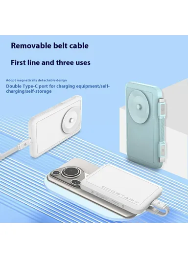 5000mAh Portable Power Bank, Wireless &amp; Wired Phone External Battery with Type-C Cable K8 - Black 