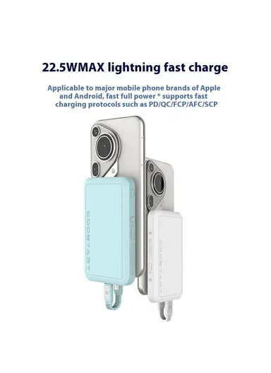 5000mAh Portable Power Bank, Wireless &amp; Wired Phone External Battery with Type-C Cable K8 - Black 