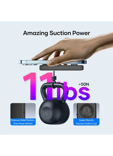 5000mAh Portable Power Bank, 15W+22W Electric Suction Wireless &amp; Wired Charger Phone External Battery K8 - Black