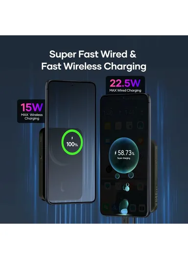 5000mAh Portable Power Bank, 15W+22W Electric Suction Wireless &amp; Wired Charger Phone External Battery K8 - Black