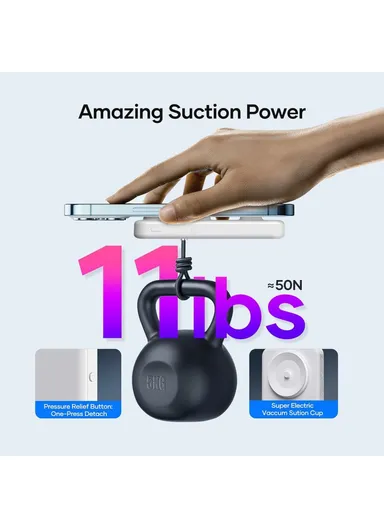 5000mAh Portable Power Bank, 15W+22W Electric Suction Wireless &amp; Wired Charger Phone External Battery K8 - White