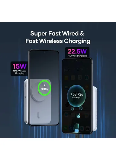 5000mAh Portable Power Bank, 15W+22W Electric Suction Wireless &amp; Wired Charger Phone External Battery K8 - White