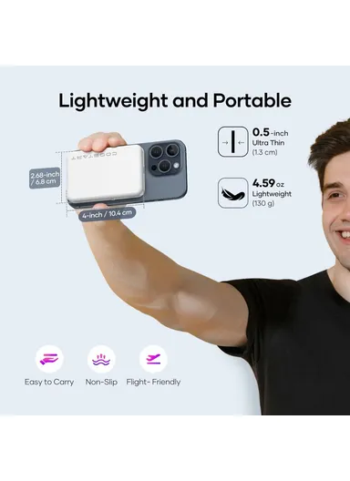 5000mAh Portable Power Bank, 15W+22W Electric Suction Wireless &amp; Wired Charger Phone External Battery K8 - White