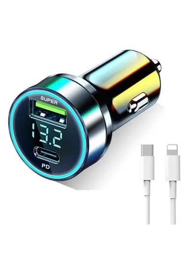 120W Fast Car Charger USB+Type-C Power Adapter with PD iP Cable for iPhone D3-PD