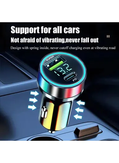 120W Fast Car Charger USB+Type-C Power Adapter with PD iP Cable for iPhone D3-PD