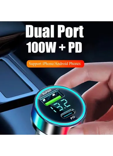 120W Fast Car Charger USB+Type-C Power Adapter with PD iP Cable for iPhone D3-PD