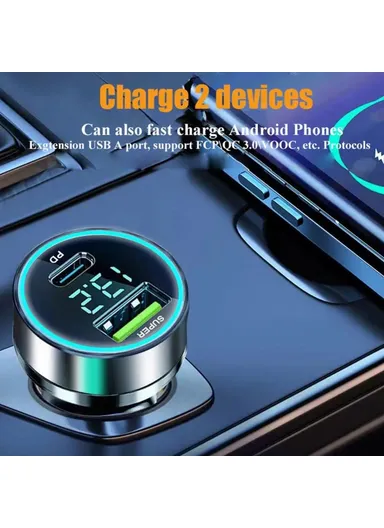 120W Fast Car Charger USB+Type-C Power Adapter with PD iP Cable for iPhone D3-PD