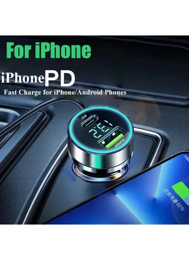 120W Fast Car Charger USB+Type-C Power Adapter with PD iP Cable for iPhone D3-PD