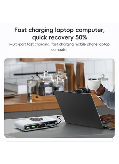 6 In 1 Multifunction 72W Smart Wireless Charger with 2 USB + 2 Type C Ports and LED Ambient Light EU Plug F9A 