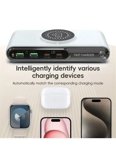 6 In 1 Multifunction 72W Smart Wireless Charger with 2 USB + 2 Type C Ports and LED Ambient Light EU Plug F9A 