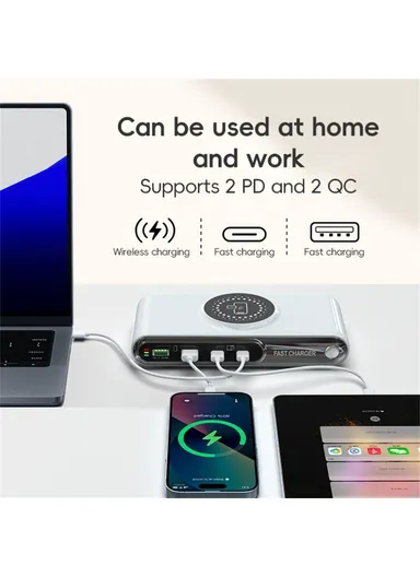 6 In 1 Multifunction 72W Smart Wireless Charger with 2 USB + 2 Type C Ports and LED Ambient Light EU Plug F9A 