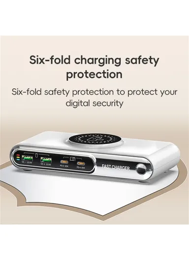 6 In 1 Multifunction 72W Smart Wireless Charger with 2 USB + 2 Type C Ports and LED Ambient Light EU Plug F9A 