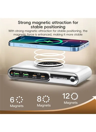 6 In 1 Multifunction 72W Smart Wireless Charger with 2 USB + 2 Type C Ports and LED Ambient Light EU Plug F9A 