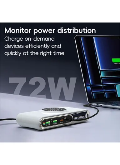 6 In 1 Multifunction 72W Smart Wireless Charger with 2 USB + 2 Type C Ports and LED Ambient Light EU Plug F9A 