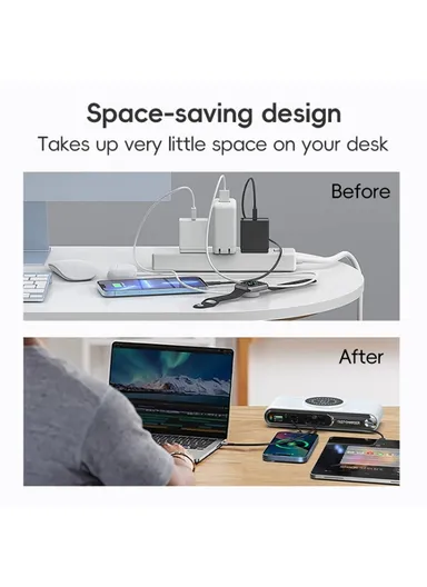 6 In 1 Multifunction 72W Smart Wireless Charger with 2 USB + 2 Type C Ports and LED Ambient Light EU Plug F9A 