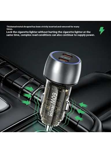 WEKOME WP-C54 Car Charger 60W Dual USB-C Fast Charging Aluminum Alloy Transparent Adapter - Silver